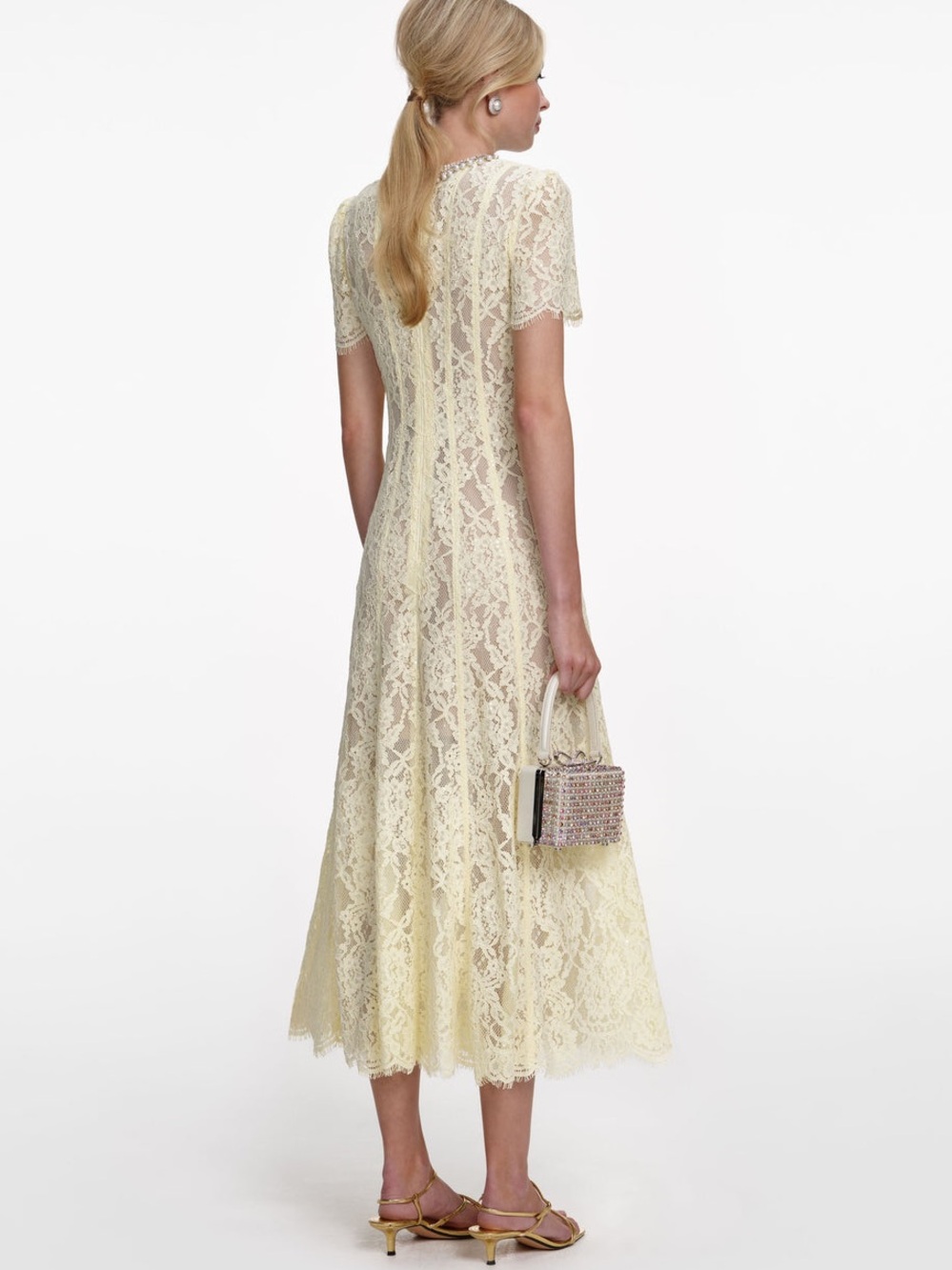 NWOT Self-Portrait YELLOW LACE EMBELLISHED MIDI DRESS - Picture 7 of 13